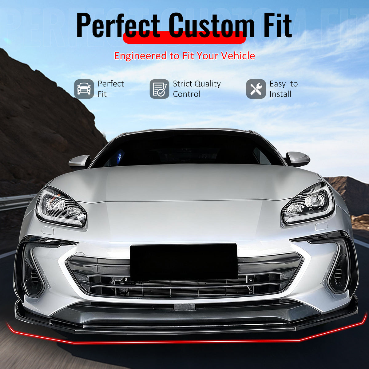 IKON MOTORSPORTS Front Bumper Lip, Compatible with 2022-2025 Subaru BRZ, IKV2 Style Gloss Black PP Injection Added-on Air Dam Chin Spoiler Protector Splitter 3PCS