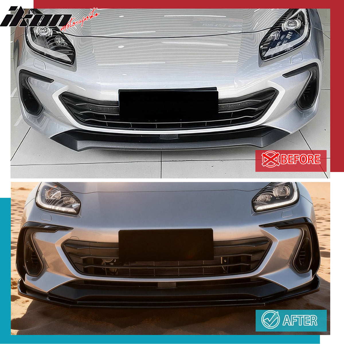 Fits 22-25 Subaru BRZ IKV2 Style Front Bumper Lip Chin Splitter PP Gloss Black