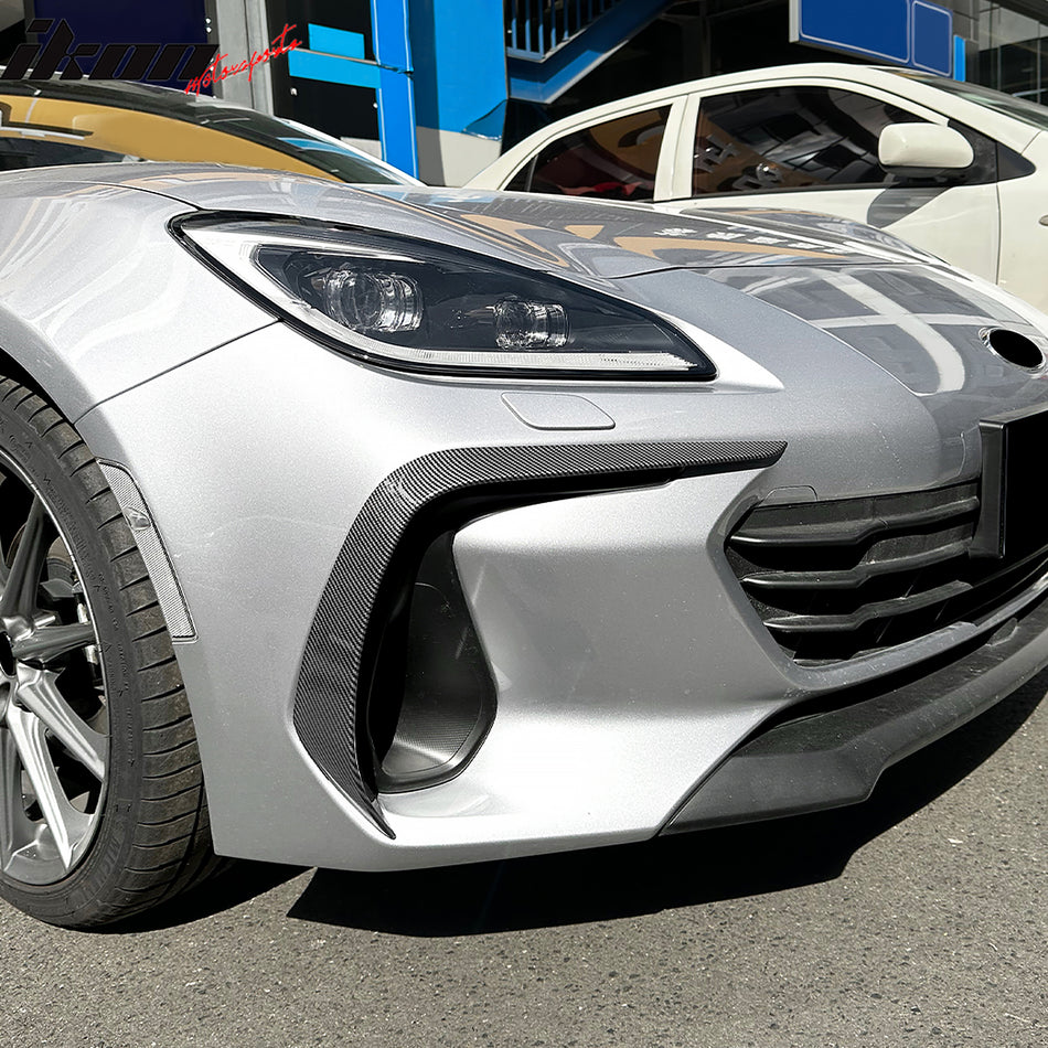 IKON MOTORSPORTS, Front Canards Replacement Compatible With 2022-2025 Subaru BRZ, IKON Style Carbon Fiber Print ABS Plastic Front Bumper Side Canards Dive Planes Fin 2PCS