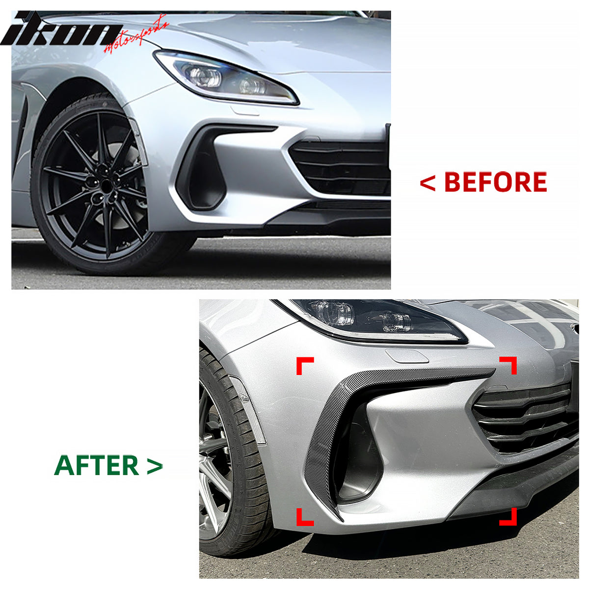 Fits 22-25 Subaru BRZ IKON Front Bumper Side Splitter Canards Carbon Fiber Print