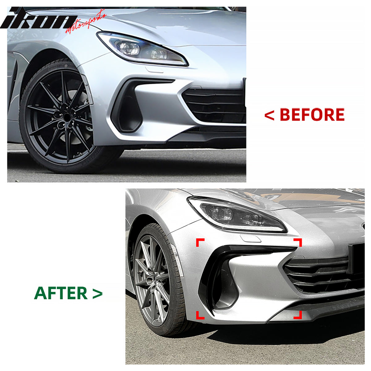 Fits 22-25 Subaru BRZ IKON Front Bumper Side Splitter Canards ABS Gloss Black