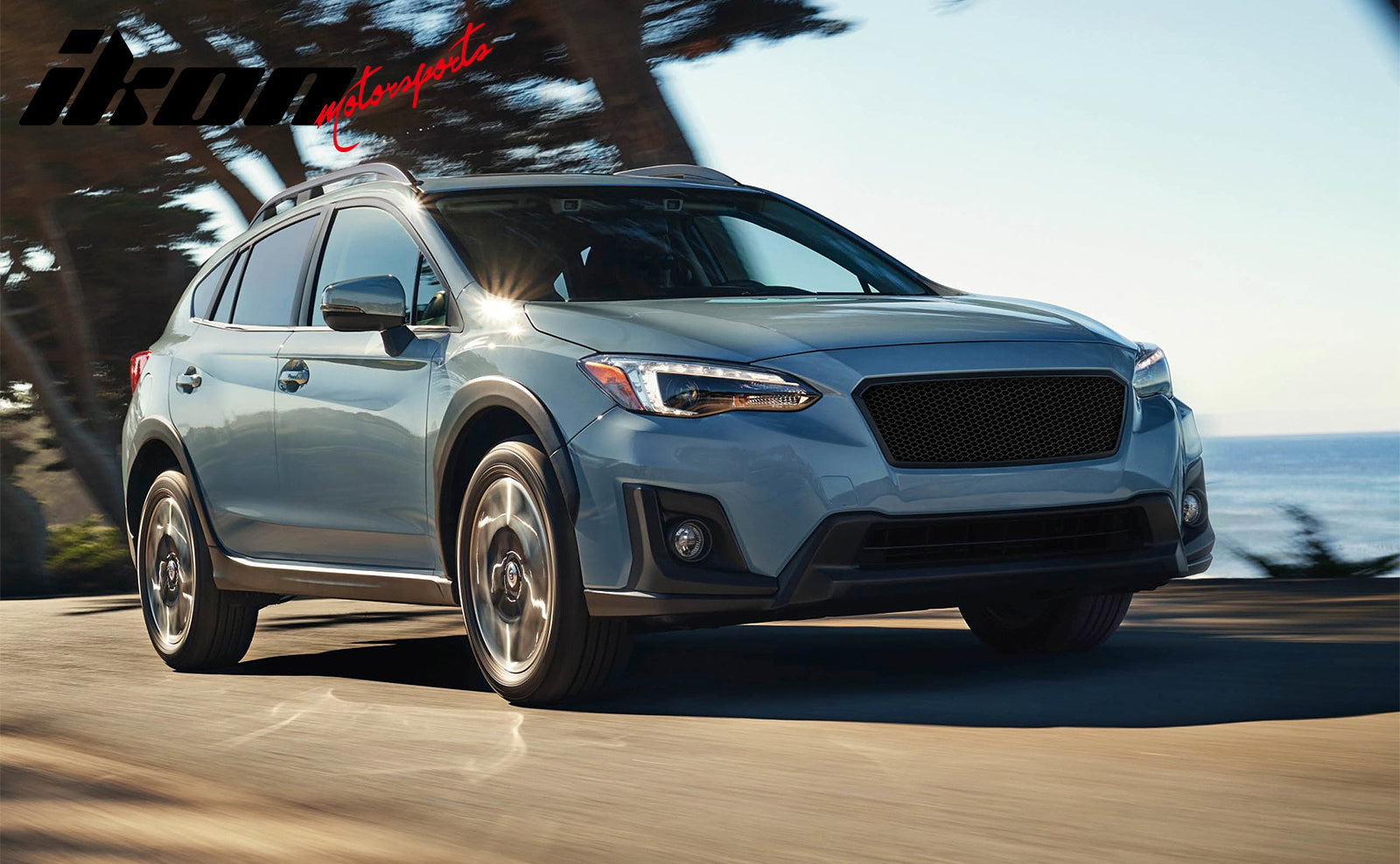 IKON MOTORSPORTS Front Upper Grille, Compatible with 2018-2020 Subaru Crosstrek, Unpainted Black Polyurethane PU Replacement Front Bumper Hood Grill