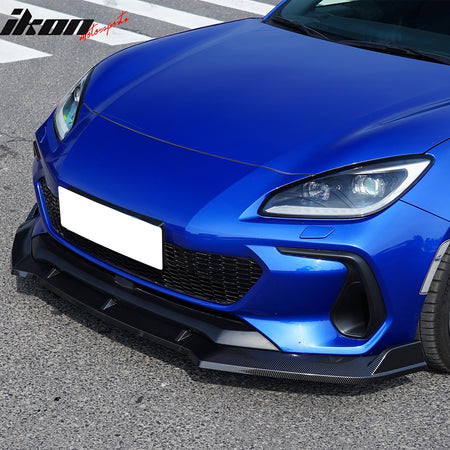 IKON MOTORSPORTS Front Bumper Lip, Compatible with 2022-2025 Subaru BRZ ZD8, JDM 2 Style Carbon Fiber Print PP Polypropylene Air Dam Chin Spoiler Protector Splitter 3PCS