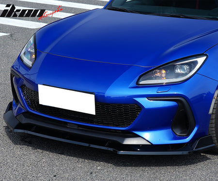 IKON MOTORSPORTS Front Bumper Lip, Compatible with 2022-2025 Subaru BRZ ZD8, JDM 2 Style Gloss Black PP Polypropylene Air Dam Chin Spoiler Protector Splitter 3PCS