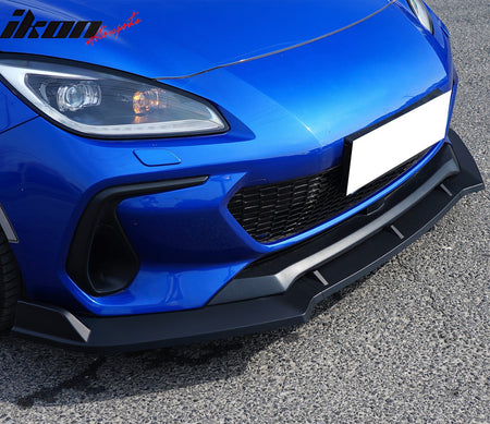 IKON MOTORSPORTS Front Bumper Lip, Compatible with 2022-2025 Subaru BRZ ZD8, JDM 2 Style Matte Black PP Polypropylene Air Dam Chin Spoiler Protector Splitter 3PCS