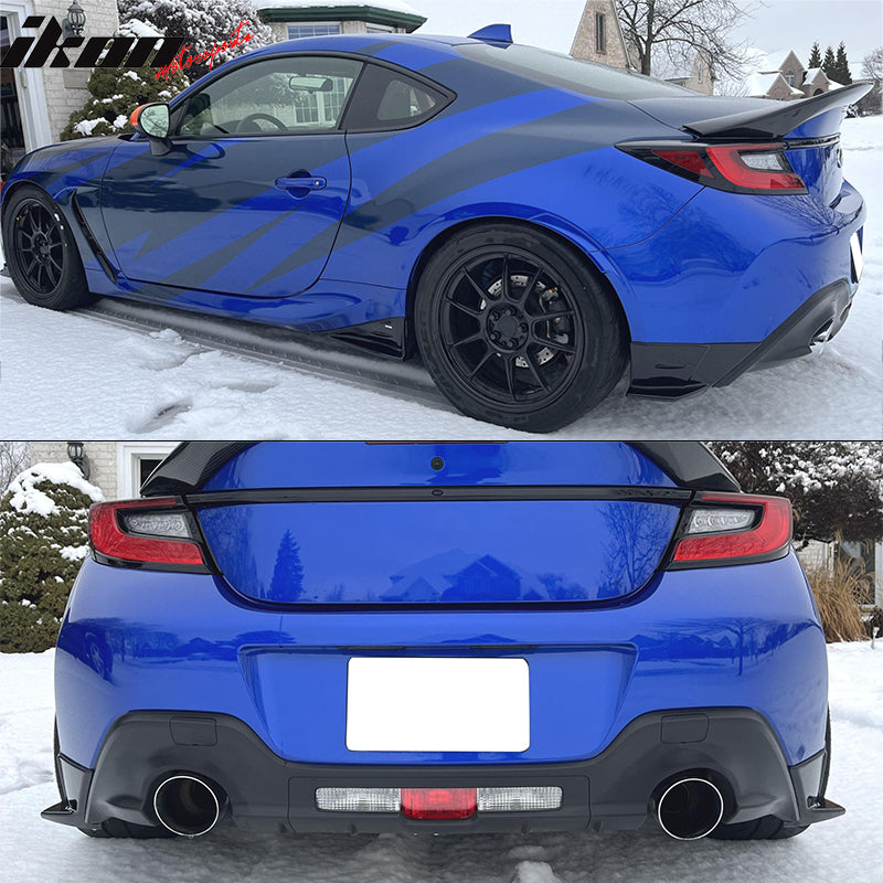 IKON MOTORSPORTS Rear Aprons, Compatible with 2022-2026 Subaru BRZ & Toyota GR86, STI Style Black PP Rear Bumper Lip Splitter Protector, 2PCS