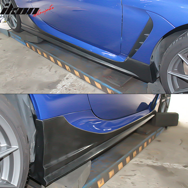 IKON MOTORSPORTS, Side Skirts Compatible With 2022-2026 Subaru BRZ & Toyota GR86 Coupe 2-Door, IKON Style Unpainted Black PU Rocker Panel Moulding Extension Diffusers Lips 2Pieces