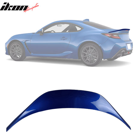 IKON MOTORSPORTS, Roof + Trunk Spoiler Compatible With 2022-2026 Subaru BRZ Toyota GR86, Painted #K7X Wr Blue Pearl/World Rally Blue ABS IKON Style Rear Window Visor Wing + TRD Style Trunk Spoiler