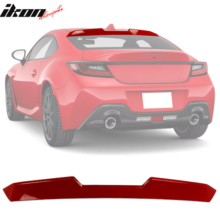 IKON MOTORSPORTS, Roof + Trunk Spoiler Compatible With 2022-2026 Subaru BRZ Toyota GR86, Painted #DCK Ignition Red/Track Red ABS V Style Rear Window Visor Wing + TRD Style Trunk Spoiler