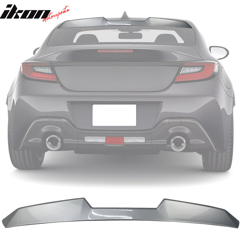 IKON MOTORSPORTS, Roof + Trunk Spoiler Compatible With 2022-2026 Subaru BRZ Toyota GR86, Painted #G1U Ice Silver Metallic ABS V Style Rear Window Visor Wing + TRD Style Trunk Spoiler