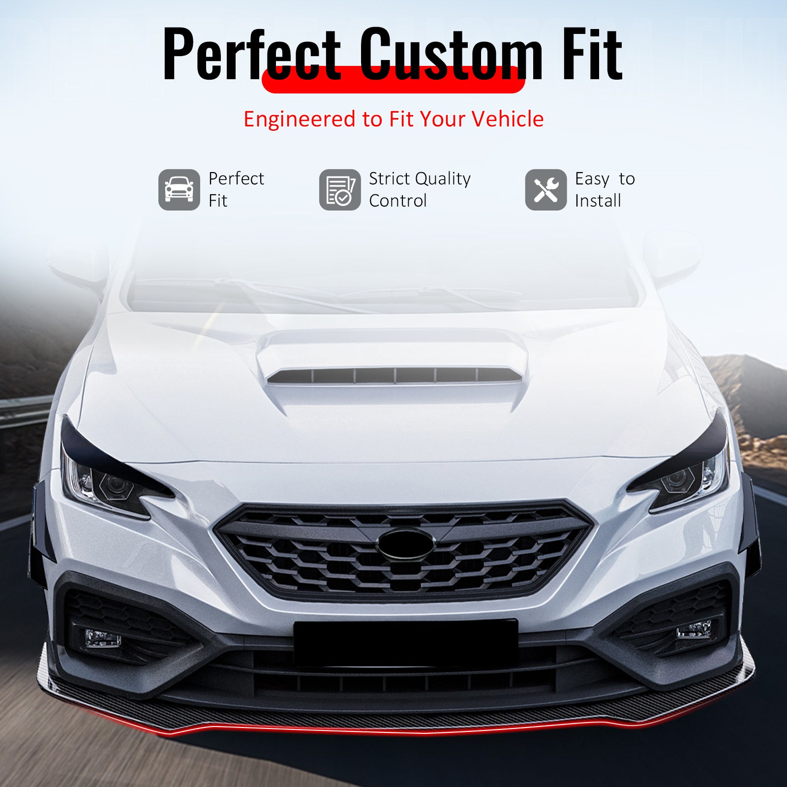 IKON MOTORSPORTS Front Bumper Lip, Compatible with 2022-2025 Subaru WRX, IKON Style Carbon Fiber Print PP Injection Added-on Air Dam Chin Spoiler Protector Splitter 3PCS