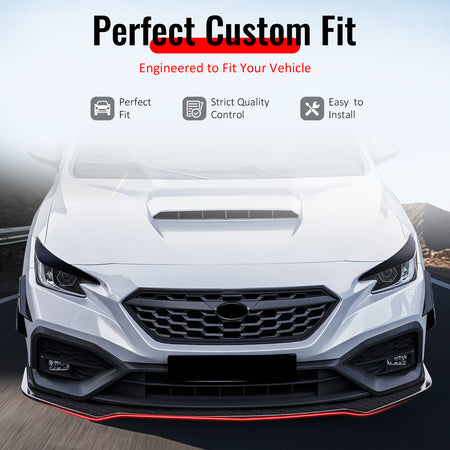 IKON MOTORSPORTS Front Bumper Lip, Compatible with 2022-2025 Subaru WRX, IKON Style Carbon Fiber Print PP Injection Added-on Air Dam Chin Spoiler Protector Splitter 3PCS