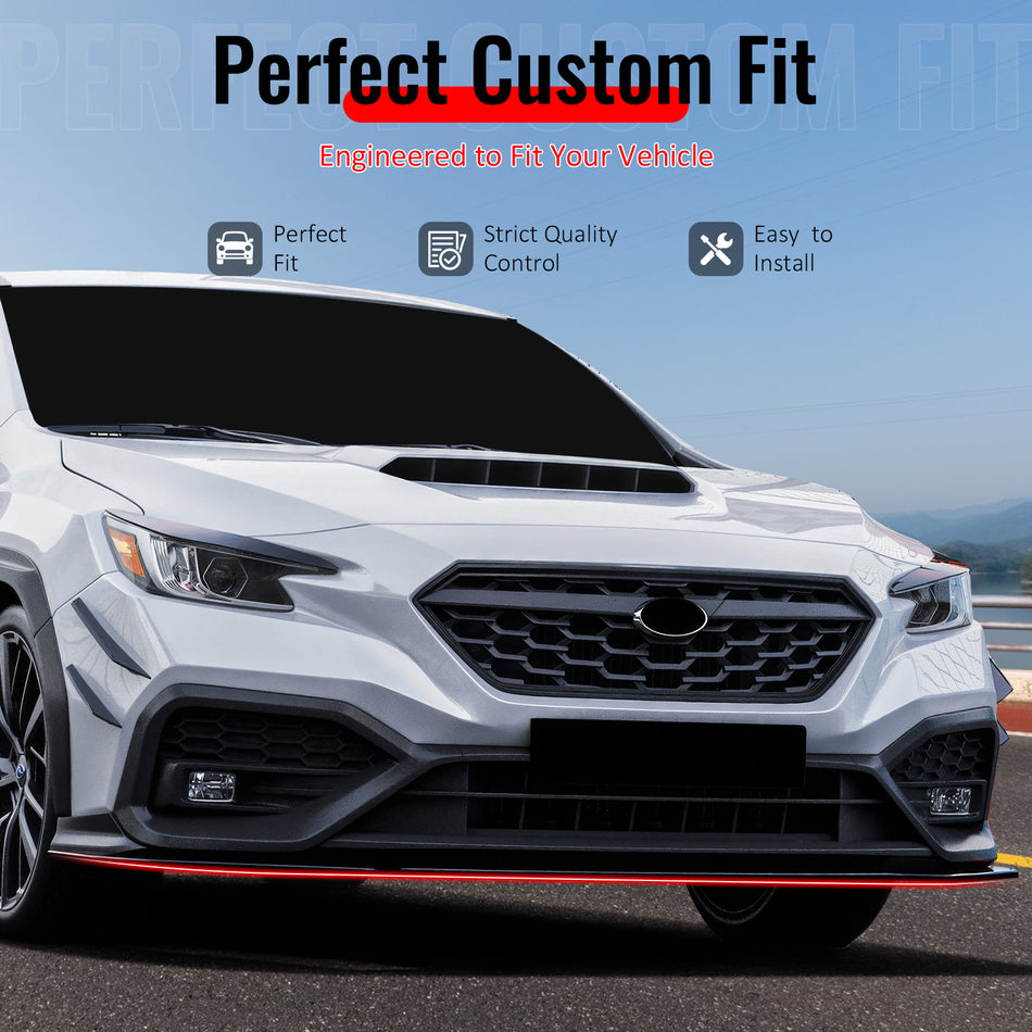IKON MOTORSPORTS Front Bumper Lip, Compatible with 2022-2025 Subaru WRX, IKON Style Gloss Black PP Injection Added-on Air Dam Chin Spoiler Protector Splitter 3PCS