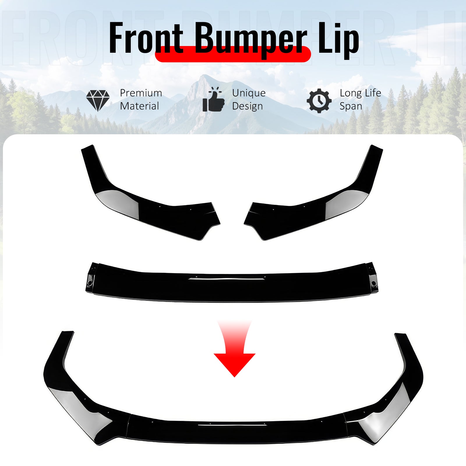 Fits 22-25 Subaru WRX IKON Style Front Bumper Lip Chin Splitter PP Gloss Black