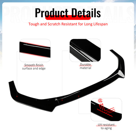 Fits 22-25 Subaru WRX IKON Style Front Bumper Lip Chin Splitter PP Gloss Black