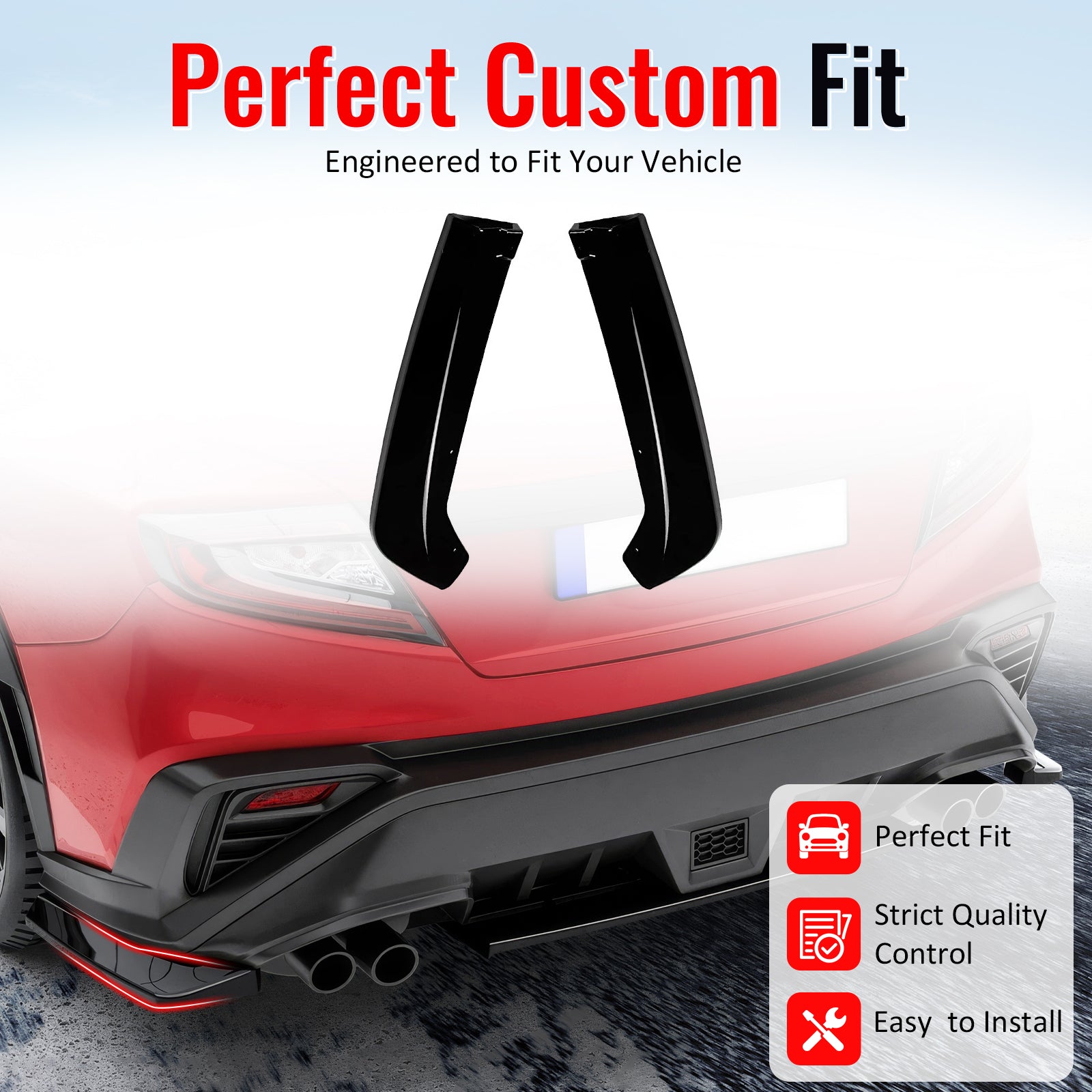 IKON MOTORSPORTS Rear Aprons, Compatible with 2022-2026 Subaru WRX (Base, Limited, Premium, GT), STI Style Gloss Black ABS Rear Bumper Lip Lower Side Spat Valance Winglet Canard Protector Pair