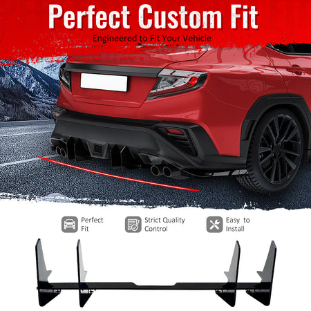 IKON MOTORSPORTS Rear Bumper Lip, Compatible with 2022-2026 Subaru WRX All Models, IKON Style Gloss Black ABS Shark Fin Rear Lower Spoiler Air Dam Chin Valance Splitter 5PCS