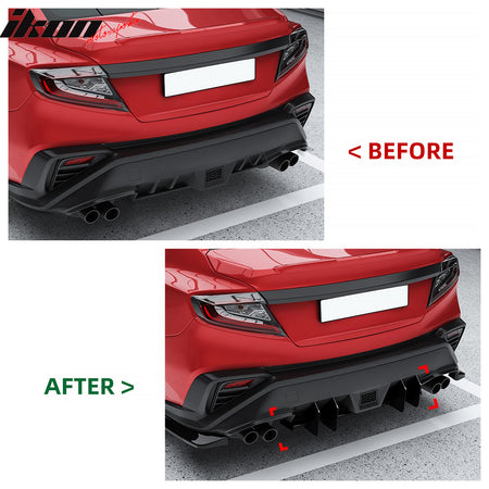 Fits 22-26 Subaru WRX IKON Style Rear Bumper Diffuser W/ 4-Fin ABS Gloss Black