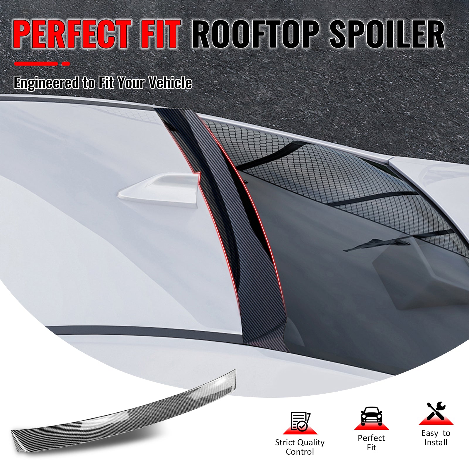 IKON MOTORSPORTS, Rear Window Roof Spoiler Compatible with 2022-2025 Subaru WRX All Models, IKON Style Carbon Fiber Print ABS Plastic Add-on Top Roofline Windshield Visor Spoiler Wing