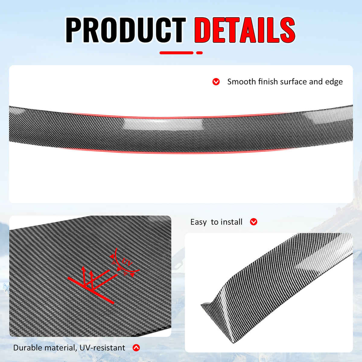 Fits 22-25 Subaru WRX IKON Carbon Fiber Print Rear Window Roof Spoiler Wing ABS