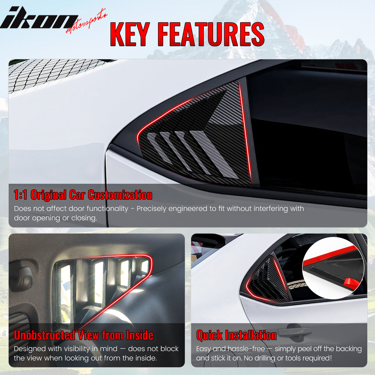 Fits 22-25 Subaru WRX IKON Side Window Louvers Vent Cover Carbon Fiber Print ABS