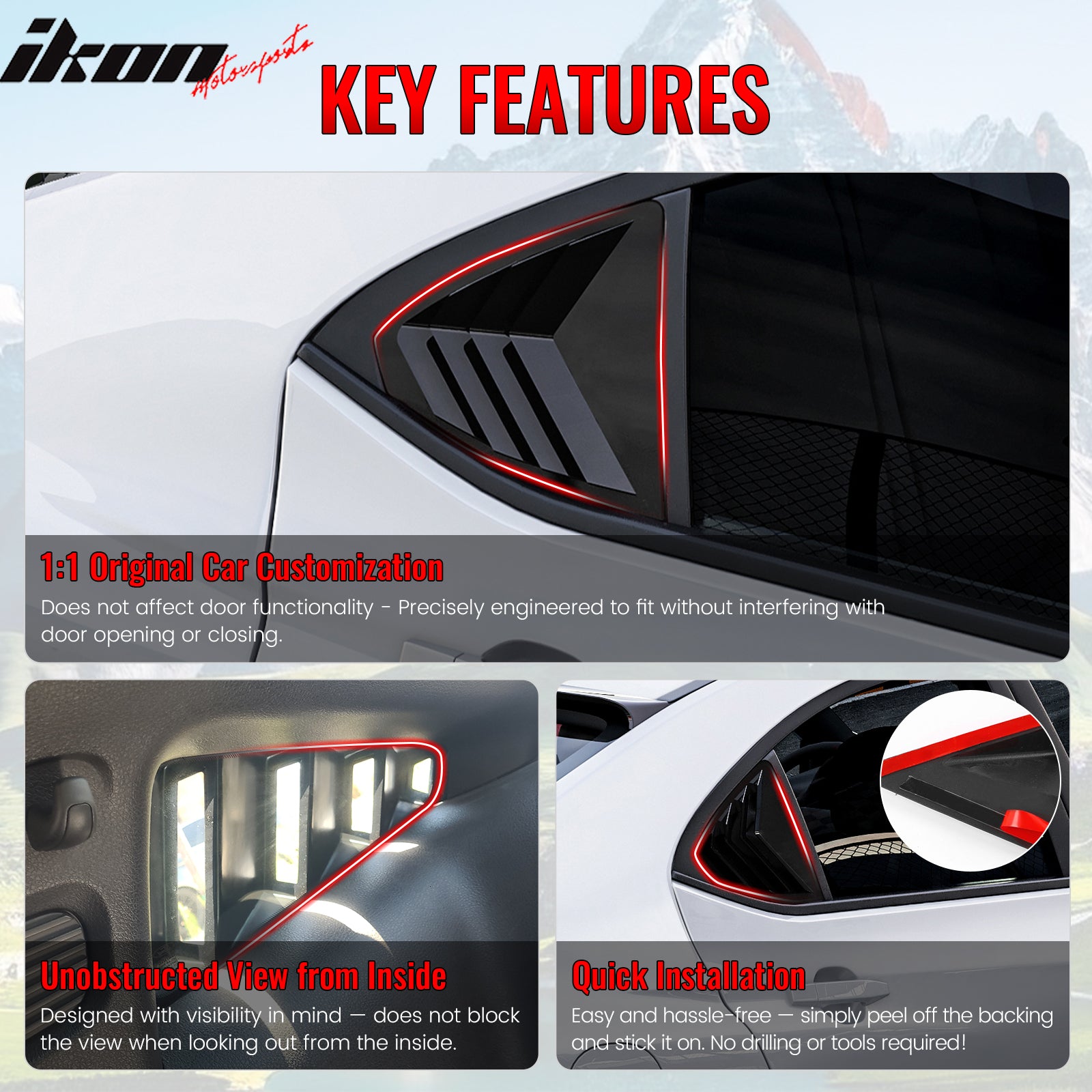 Fits 22-25 Subaru WRX IKON Style Side Window Louvers Vent Covers Gloss Black ABS