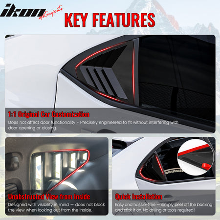 Fits 22-25 Subaru WRX IKON Style Side Window Louvers Vent Covers Gloss Black ABS