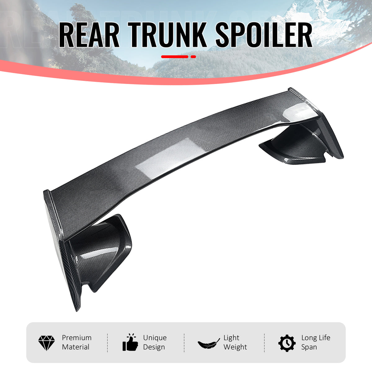 For 22-25 Subaru WRX 5th Gen STI Style Carbon Fiber Print Rear Trunk Spoiler ABS
