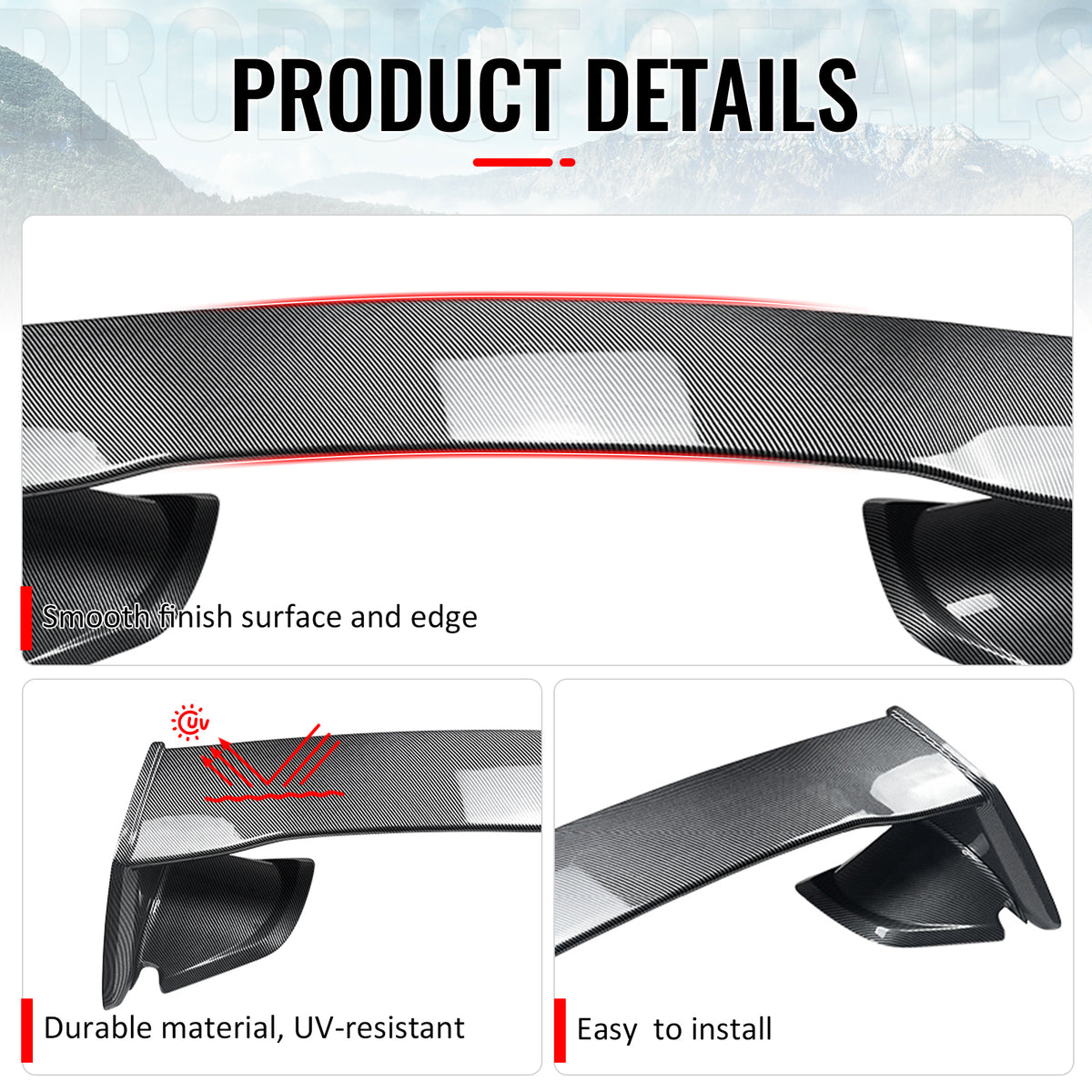 For 22-25 Subaru WRX 5th Gen STI Style Carbon Fiber Print Rear Trunk Spoiler ABS