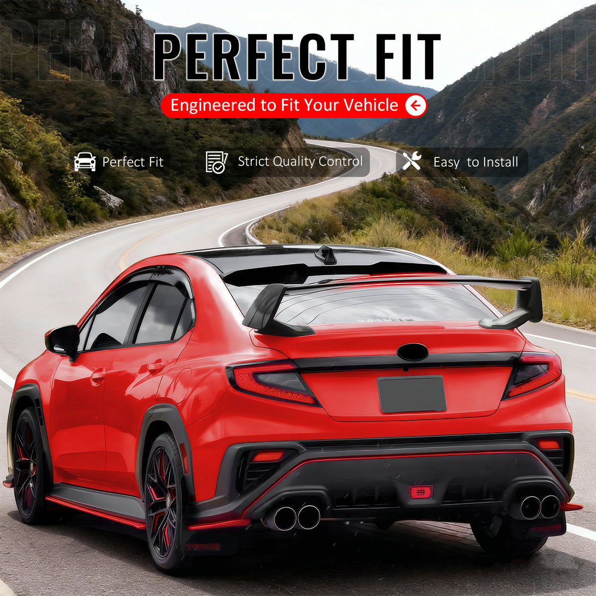 IKON MOTORSPORTS, Trunk Spoiler Compatible with 2022-2025 Subaru WRX All Models, STI Style Gloss Black ABS Plastic Rear Trunk Lid Spoiler Wing Lip 5PCS