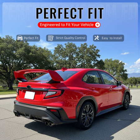 IKON MOTORSPORTS, 5PCS Trunk Spoiler Compatible with 2022-2025 Subaru WRX VB 5th Sedan 4-Door, STI Style Painted #DCK Ignition Red ABS Plastic Rear Trunk Lid Spoiler Wing Lip