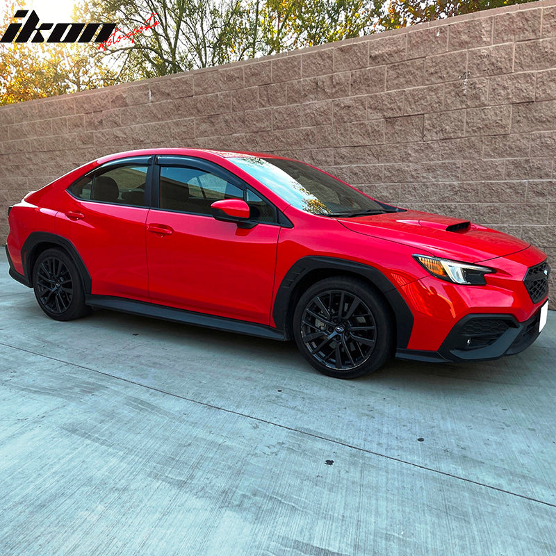 IKON MOTORSPRTS, Window Visor Compatible With 2022-2025 Subaru WRX 5th, Black PC Sun Rain Wind Shade Guard Vent Deflector Side Shield 4PC