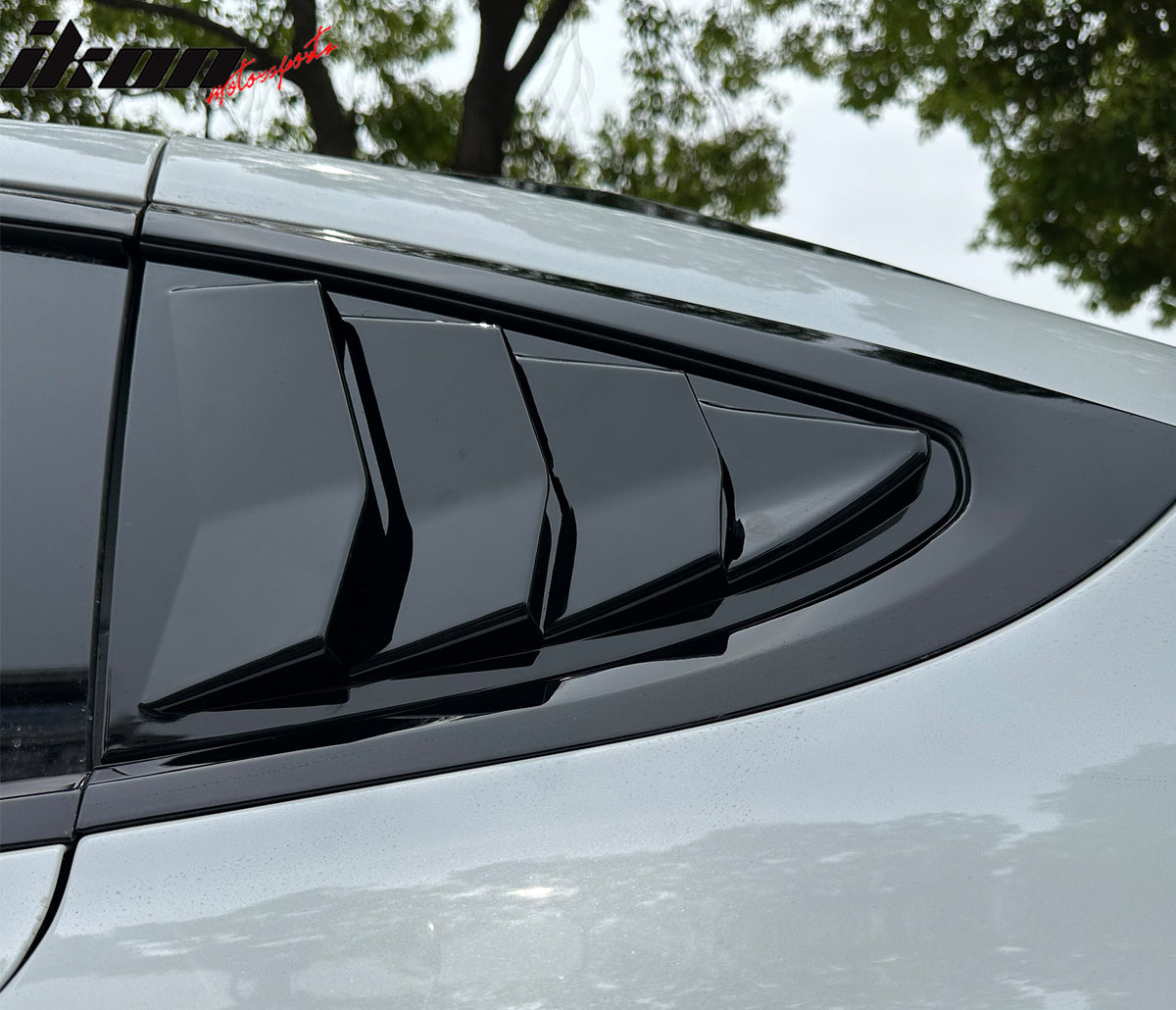 IKON MOTORSPORTS Side Window Louver, Compatible with 2022-2025 Tesla Model X, IKON Style ABS Plastic Gloss Black Rear Air Vent Scoop Shades Cover Blinds Trim