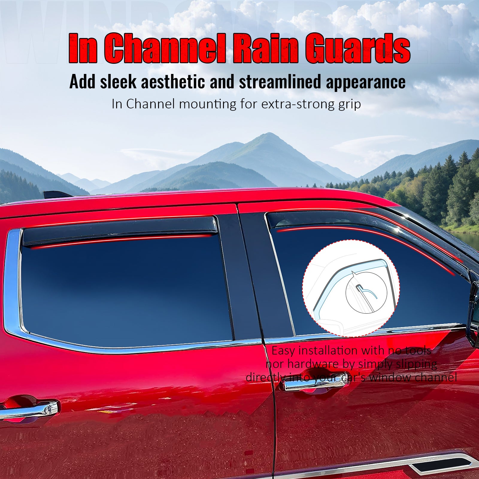 Fits 22-26 Toyota Tundra Crew Cab Acrylic Window Visors In-Channel Deflectors