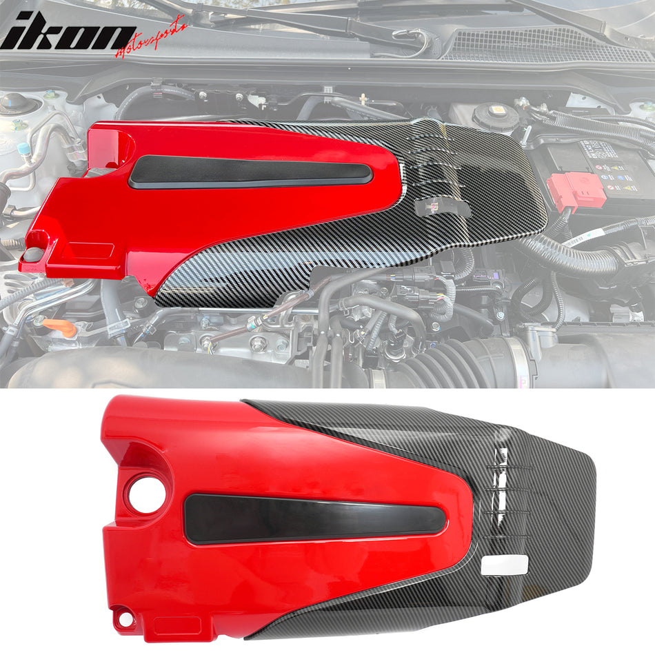 Engine Cover for Honda Civic Type R 2022-2026 Carbon Fiber Print & Red ABS