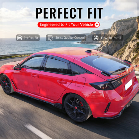 IKON MOTORSPORTS, Trunk Spoiler Compatible with 2022-2026 Honda Civic FL Type R Hatchback, V Style Carbon Fiber Print ABS Rear Trunk Lid Spoiler Wing Lip