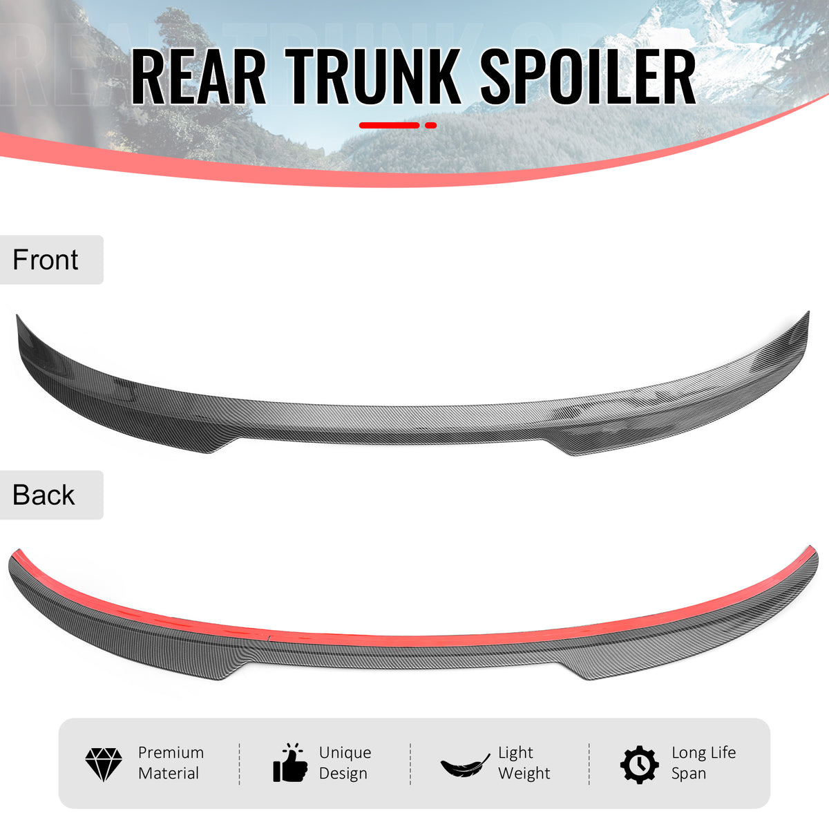 For 22-26 Civic FL Type R Hatchback V Style Trunk Spoiler Carbon Fiber Print ABS