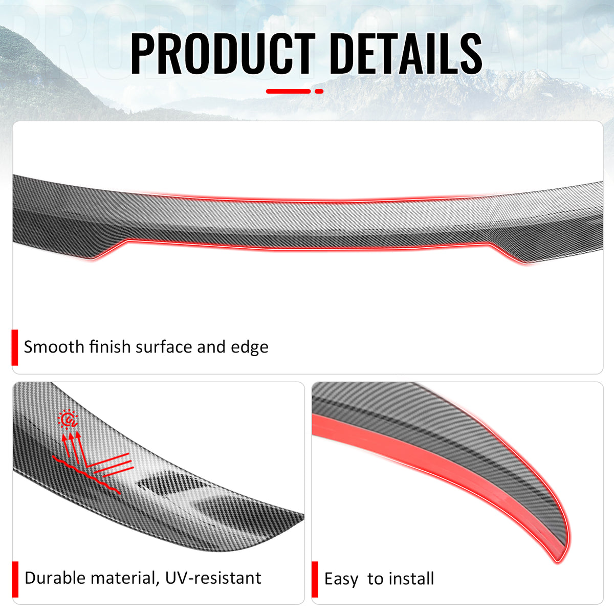 For 22-26 Civic FL Type R Hatchback V Style Trunk Spoiler Carbon Fiber Print ABS