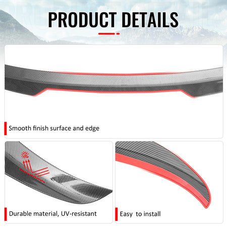 For 22-26 Civic FL Type R Hatchback V Style Trunk Spoiler Carbon Fiber Print ABS