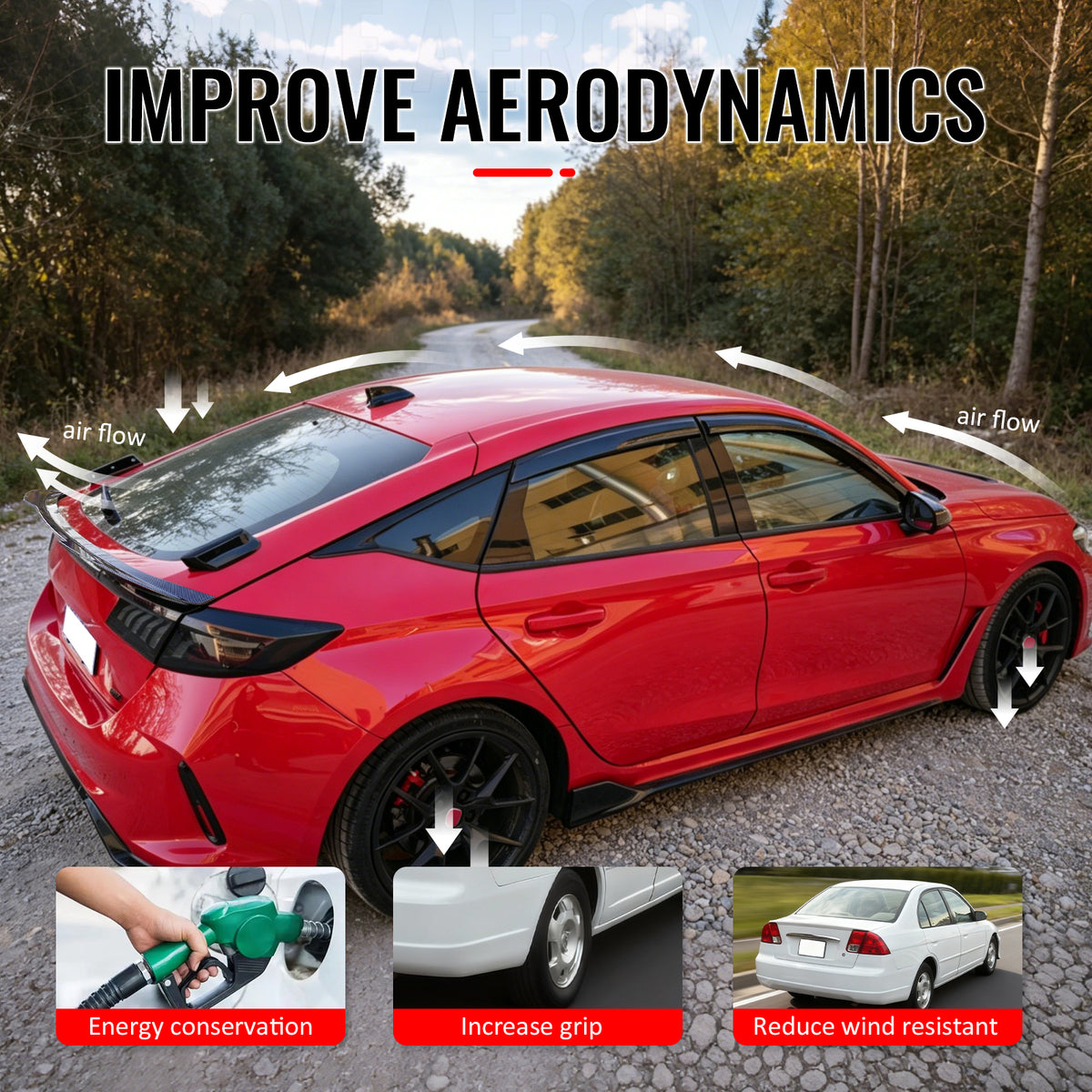 For 22-26 Civic FL Type R Hatchback V Style Trunk Spoiler Carbon Fiber Print ABS