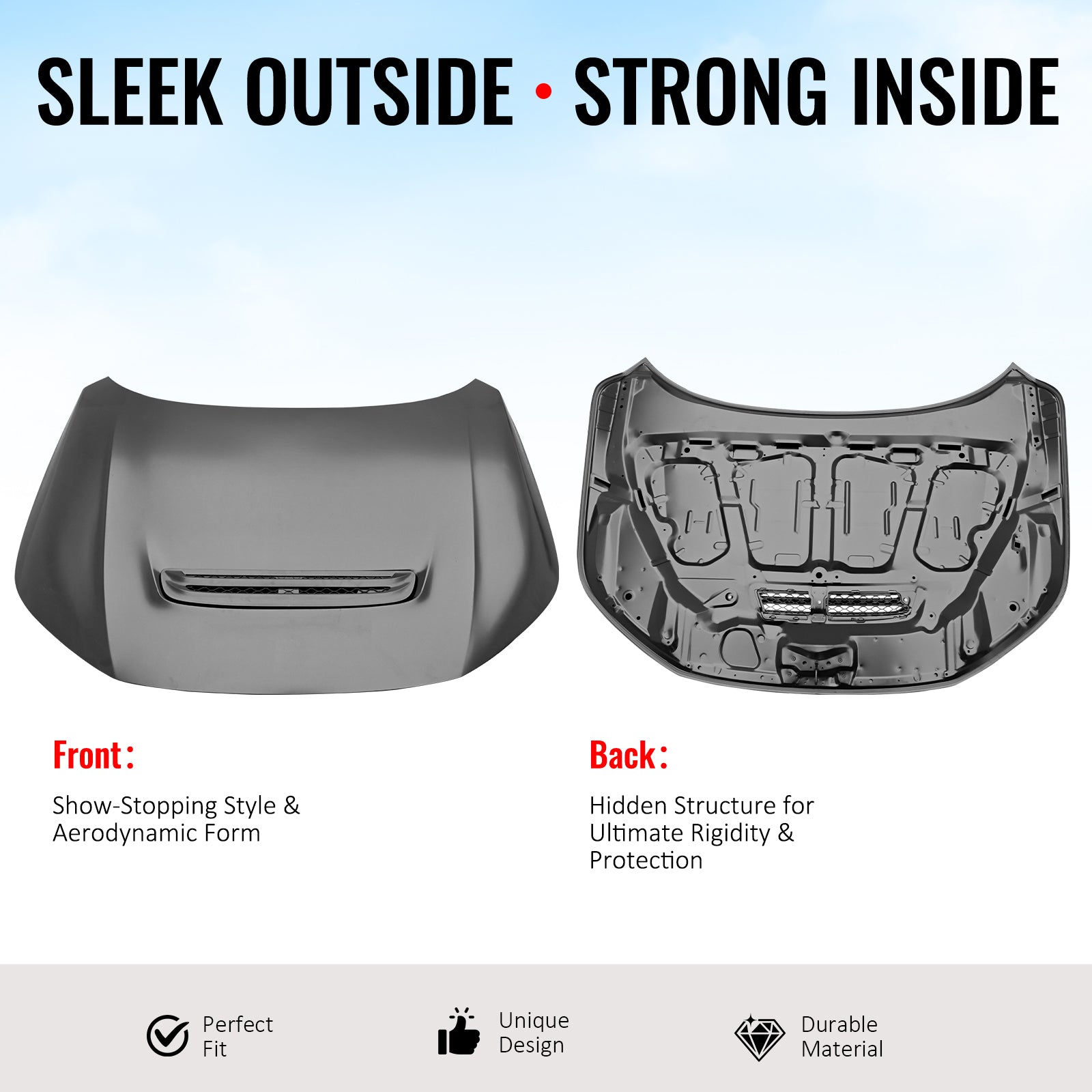Fits 22-26 Honda Civic Type R Style Front Hood Vented Engine Bonnet Cover - Iron