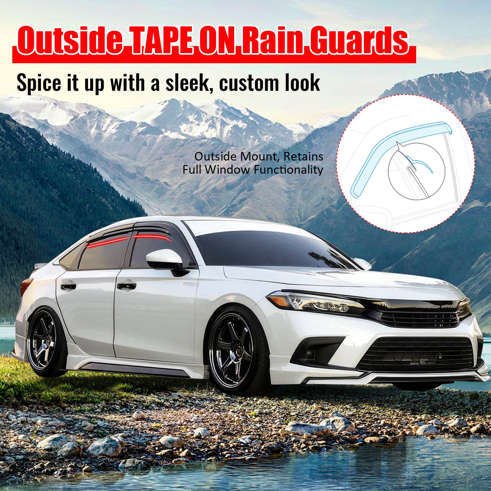 Fits 22-26 Honda Civic Hatchback Window Visors Mugen Style Rain Guard Deflector