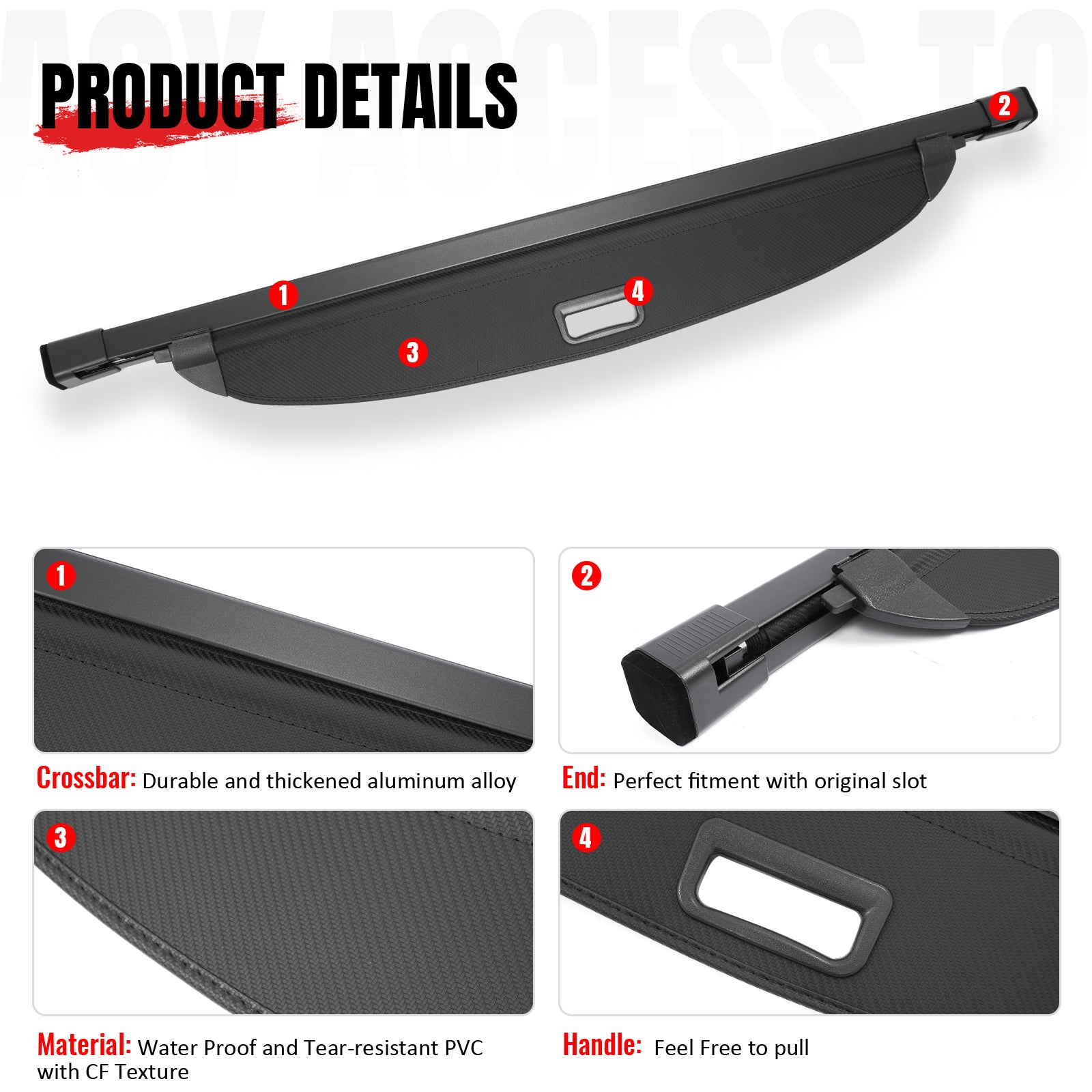Fits 22-26 Hyundai Tucson Carbon Fiber Texture Rear Cargo Cover + 3D Trunk Mat
