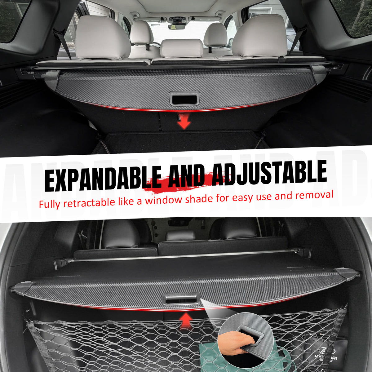 Fits 22-26 Hyundai Tucson Carbon Fiber Texture Rear Cargo Cover + 3D Trunk Mat