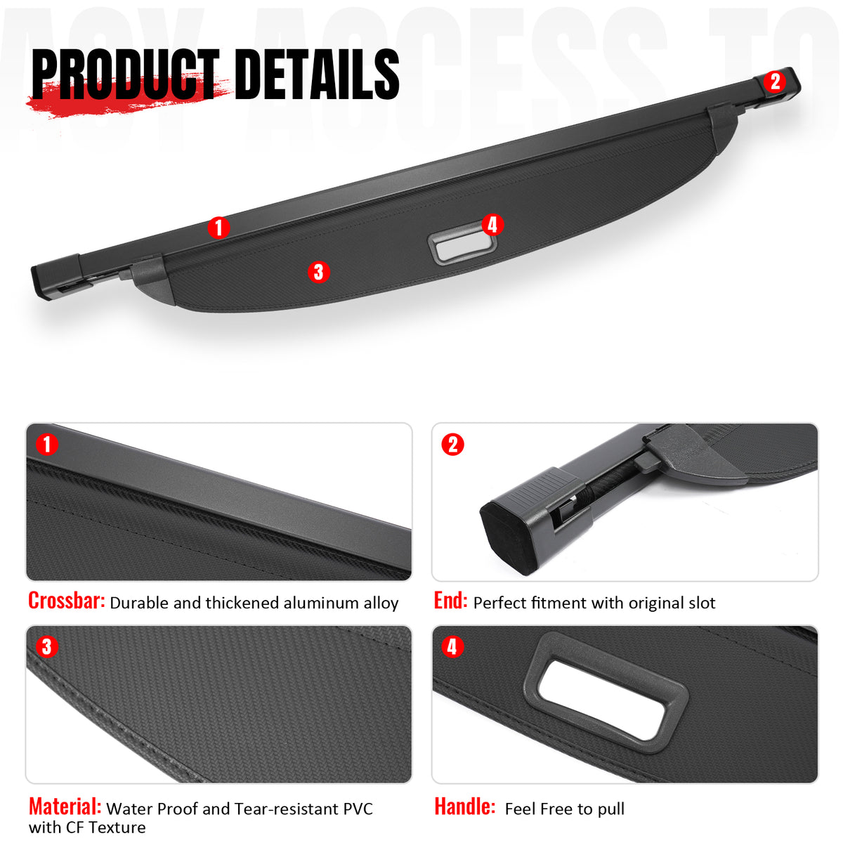 IKON MOTORSPORTS, Rear Retractable Cargo Cover, Compatible with 2022-2026 Hyundai Tucson, ABS Aluminum Vinyl Trunk Security Luggage Shield Shade, Carbon Fiber Texture