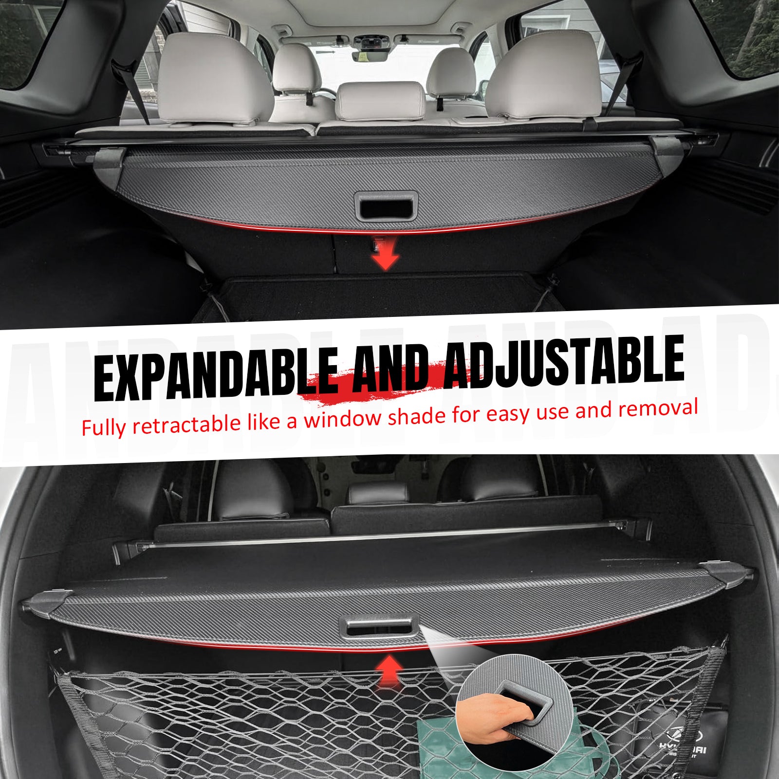 Fits 22-26 Hyundai Tucson Retractable Rear Cargo Cover Carbon Fiber Texture