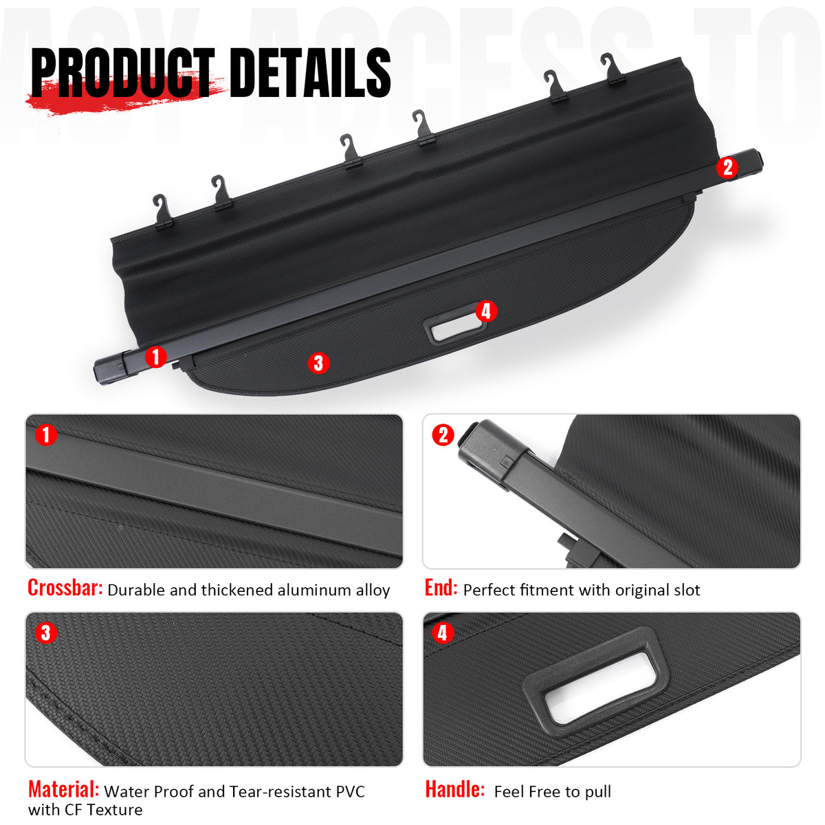 Fits 22-26 Mitsubishi Outlander&PHEV Carbon Fiber Texture Cargo Cover+Trunk Mat