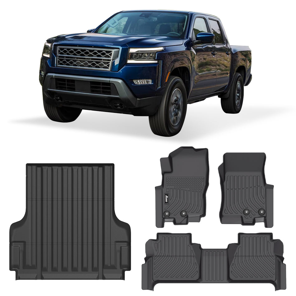 2022-2026 Nissan Frontier Crew Cab All Weather Floor Mats + 5Ft Truck Bed Mat TPE Carpets Liner
