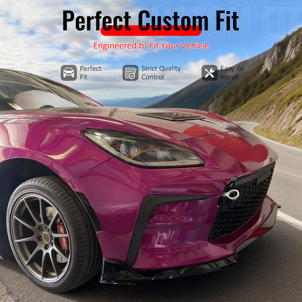 IKON MOTORSPORTS Front Bumper Lip, Compatible with 2022-2026 Toyota GR86 Except Yuzu Edition, T Style Gloss Black PP Add-on Air Dam Chin Spoiler Protector Splitter 3PCS