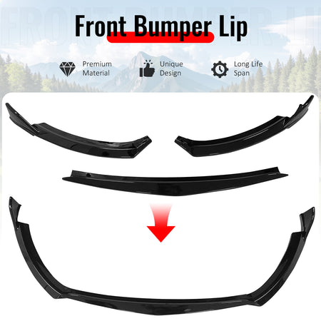 Fits 22-26 Toyota GR86 T Style PP Front Bumper Lip Chin Spoiler Gloss Black